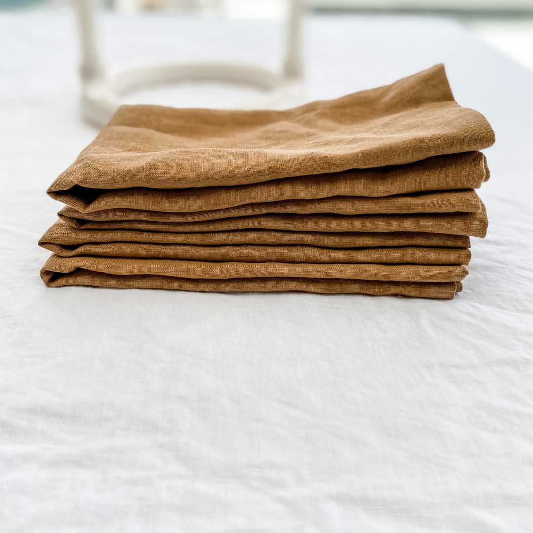 French flax linen napkin in Set Of 4 Ginger close-up of fabric
