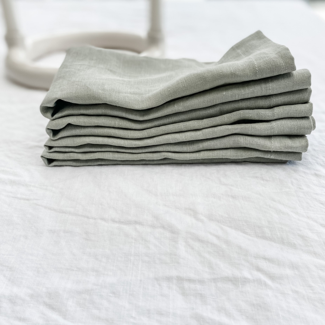 French flax linen napkin in Set Of 4 Sage side view