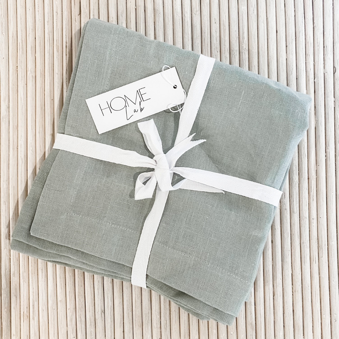 French flax linen napkin in Set Of 4 Sage close-up of fabric