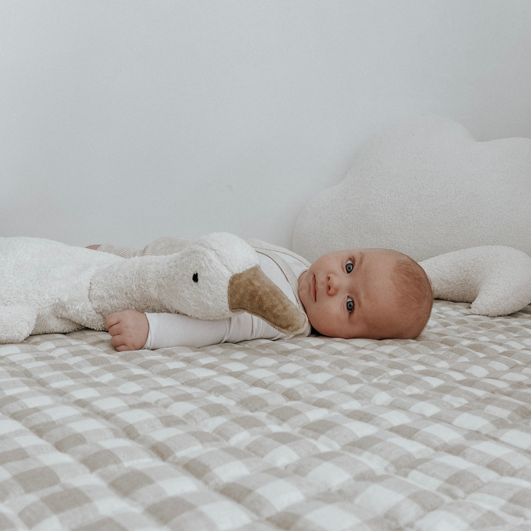 French flax linen playmat in Natural Gingham