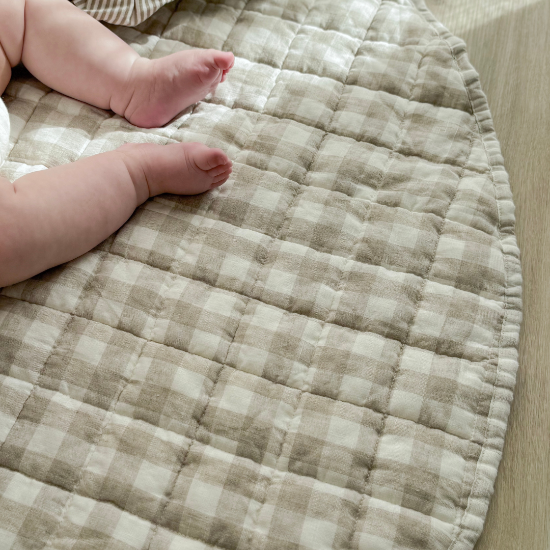 French flax linen playmat in Natural Gingham