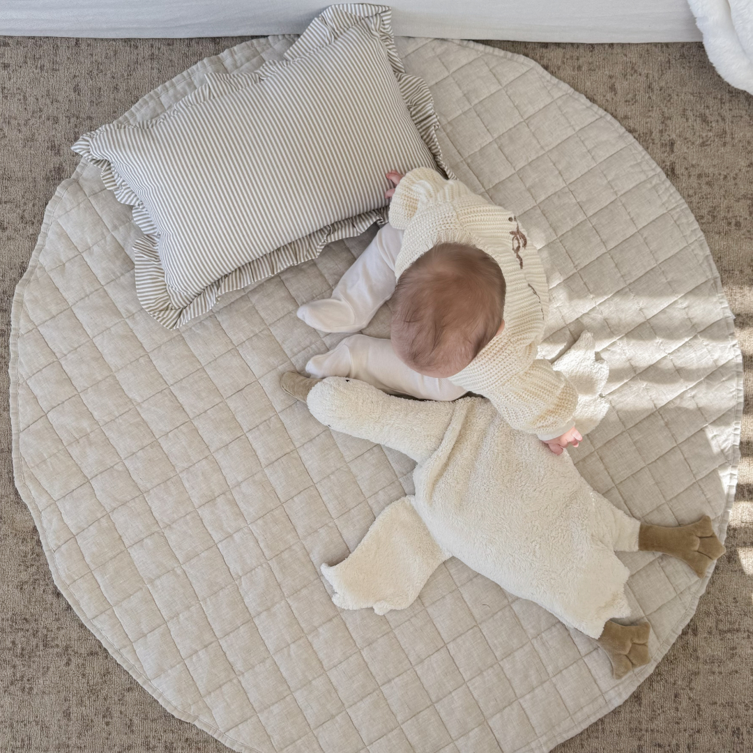 French flax linen playmat in Natural Oat