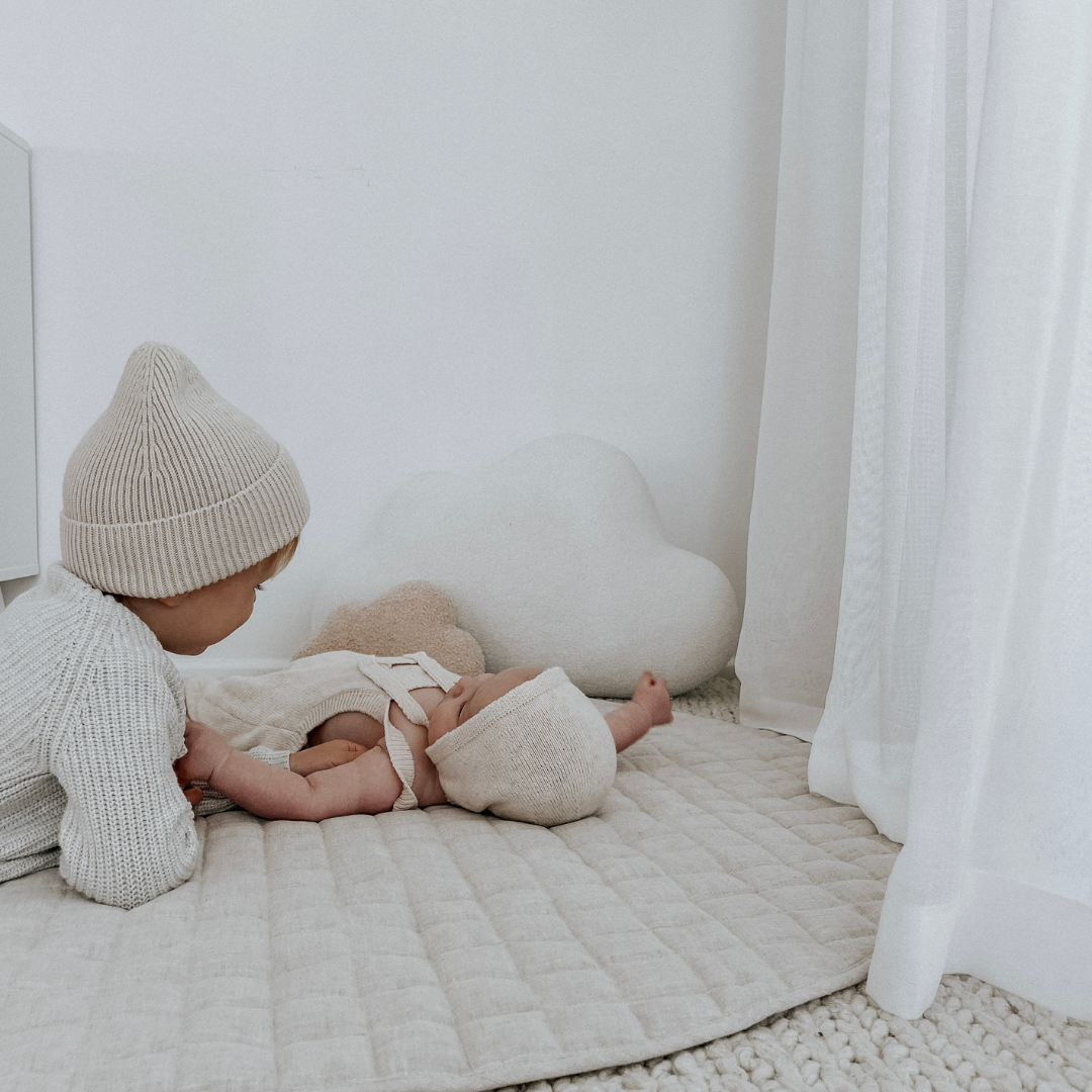 French flax linen playmat in Natural Oat detail view