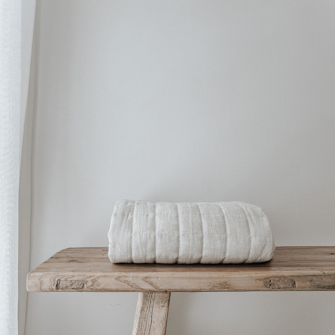 French flax linen playmat in Natural Oat detail view