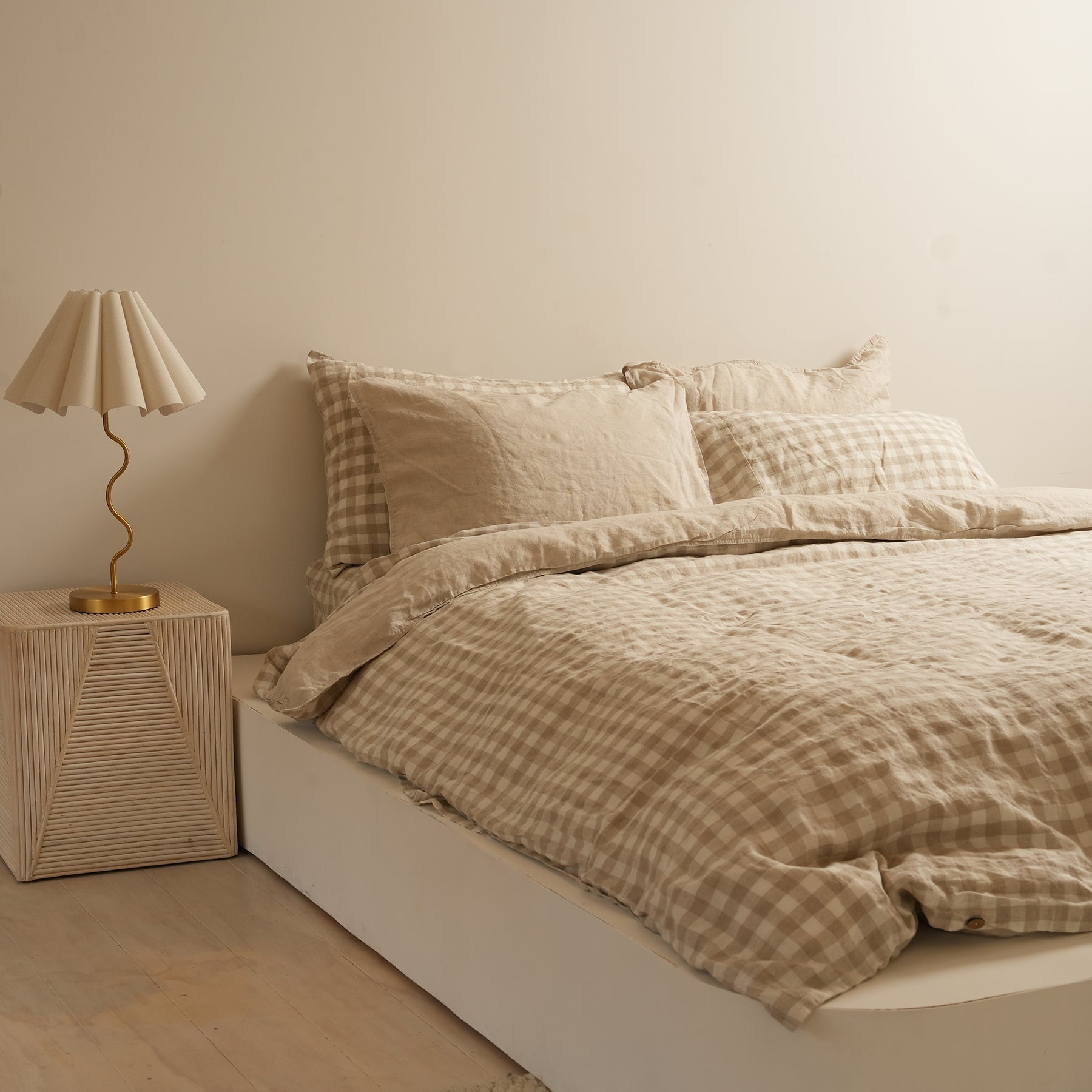 French flax linen reversible duvet cover set in Natural Gingham