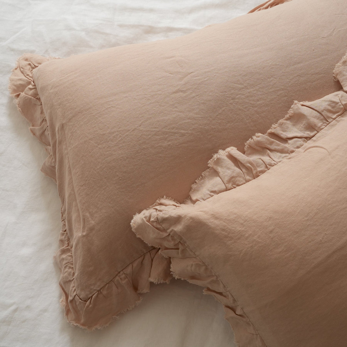 French flax linen ruffle edge pillowcase pair in Latte