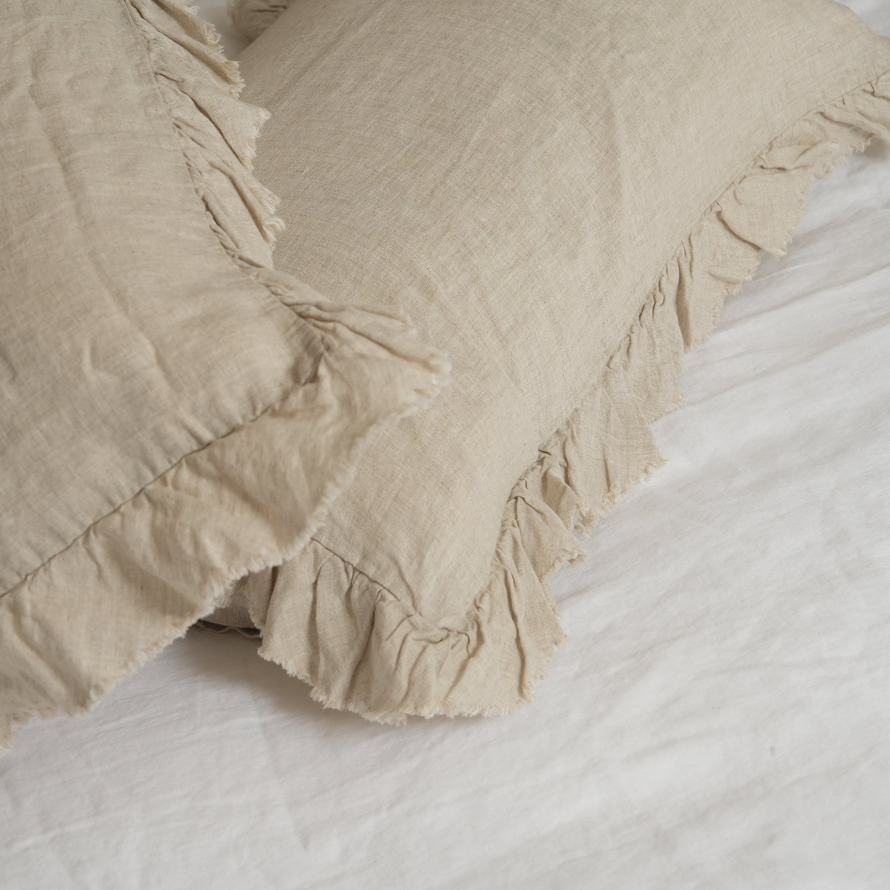 French flax linen ruffle edge pillowcase pair in Natural Oat