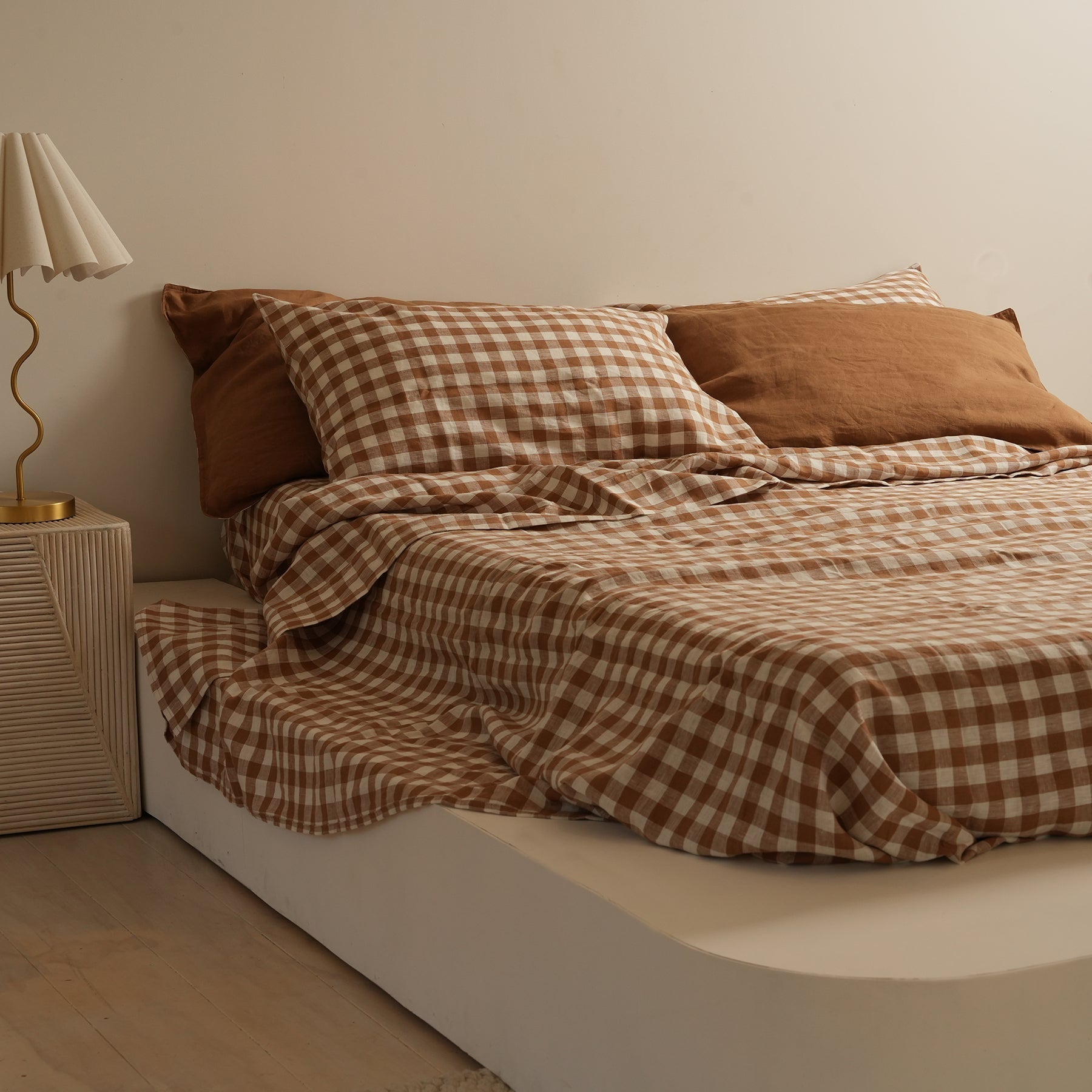 French flax linen sheet set in Ginger Gingham