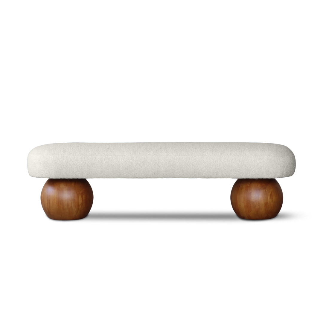 Helena boucle ottoman in off white, detail view