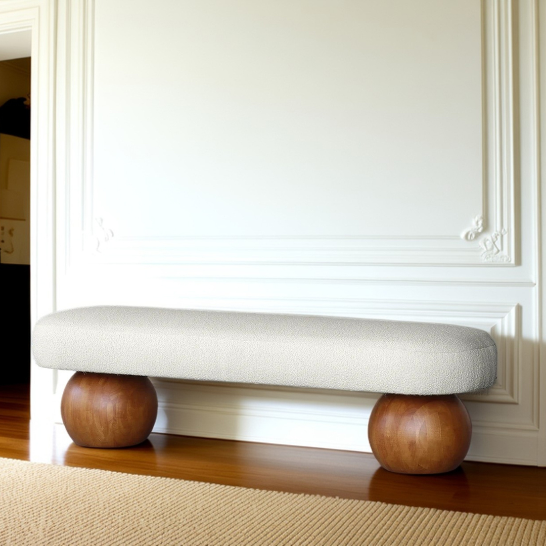Helena boucle ottoman in off white, close-up