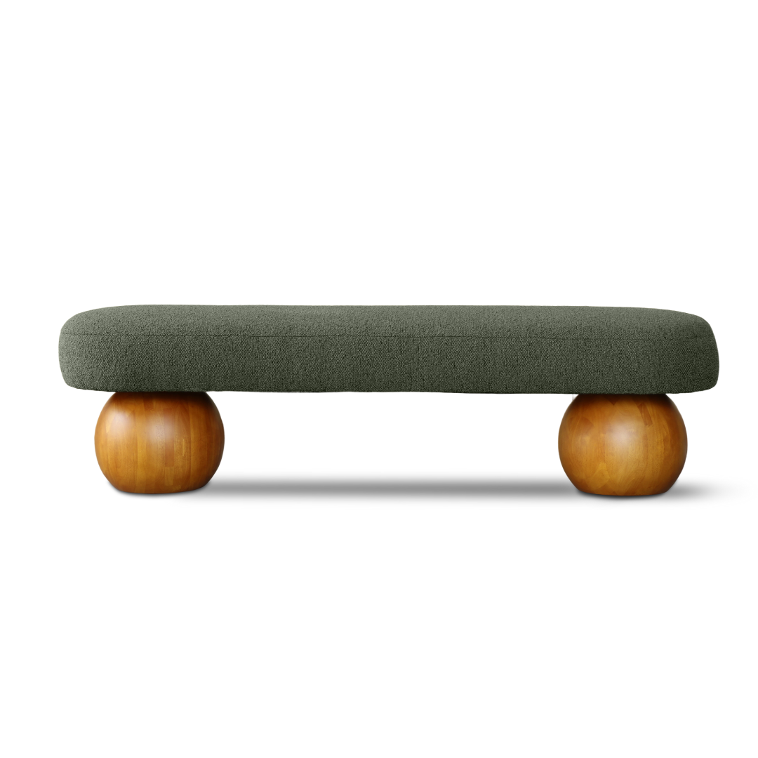 Helena boucle ottoman in olive, detail view