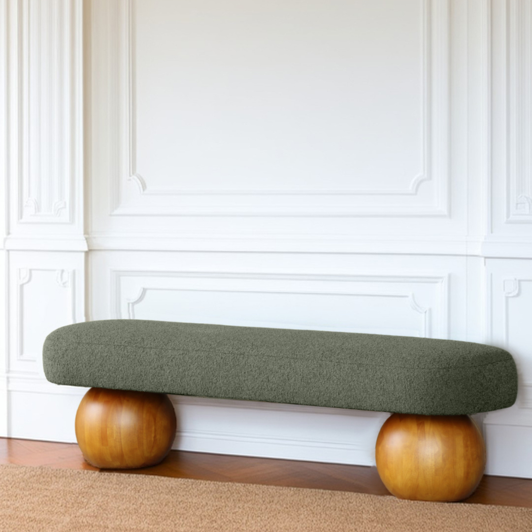 Helena boucle ottoman in olive, close-up