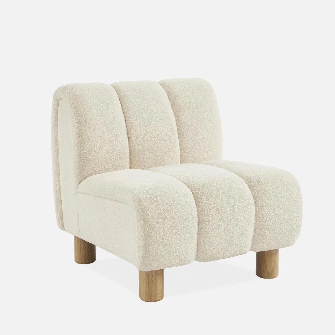 Holland boucle occasional chair in off white, detail view