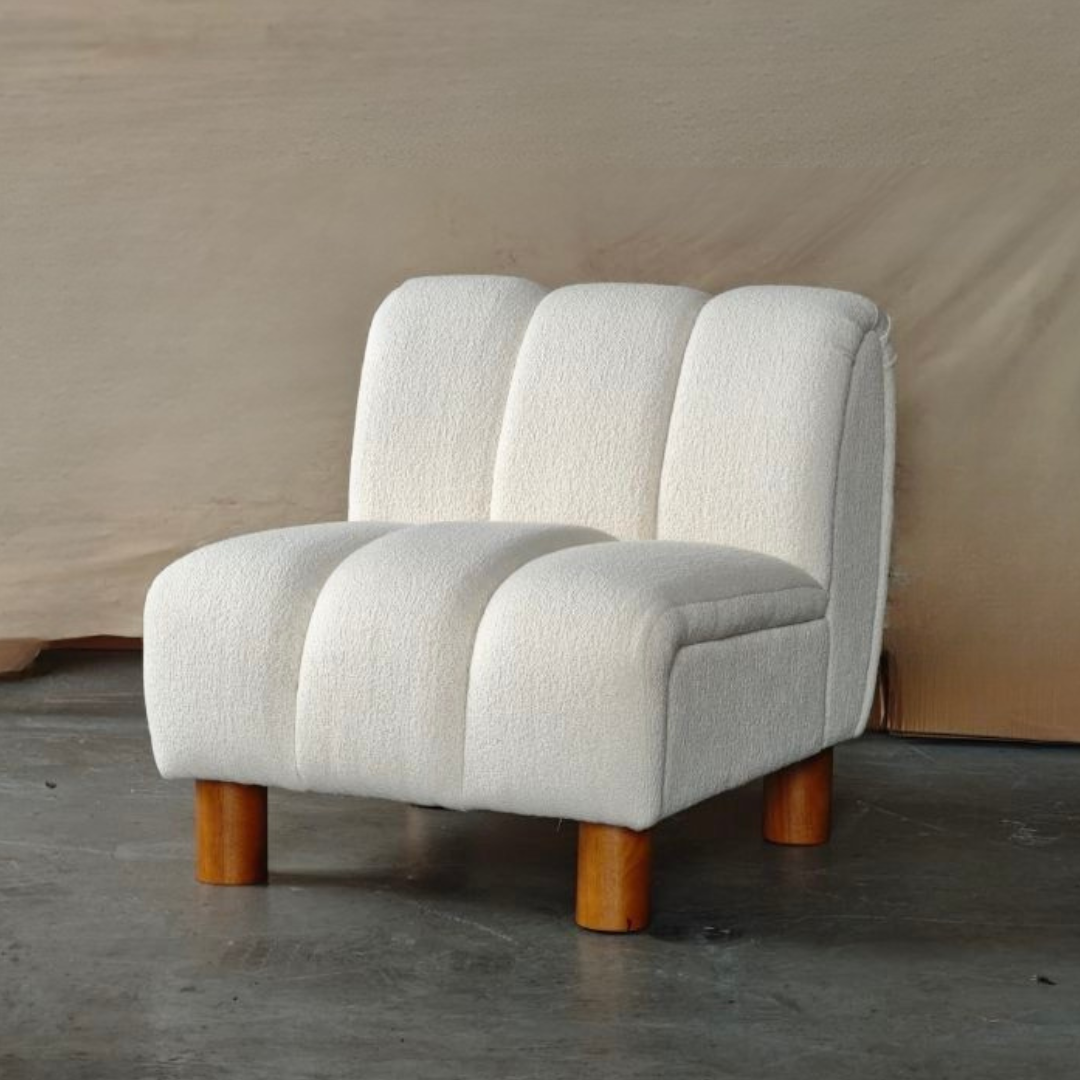 Holland boucle occasional chair in off white, close-up