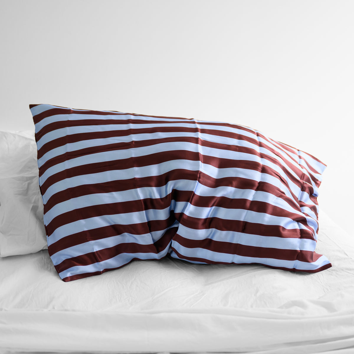 100% Pure Silk Pillowcase - Cocoa and Sky Blue Stripe