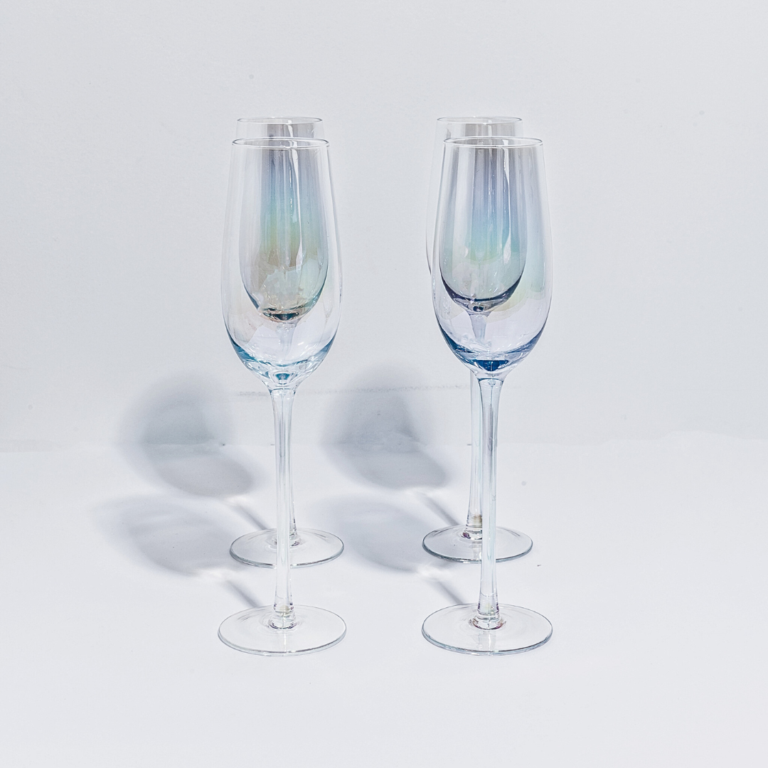 Iridescent champagne flute in set of 4, styled shot