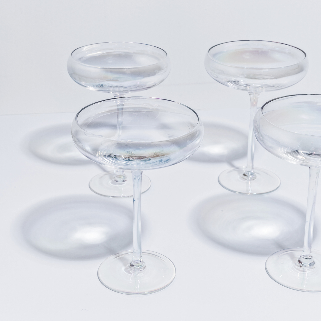 Iridescent cocktail coupe in set of 4, styled shot