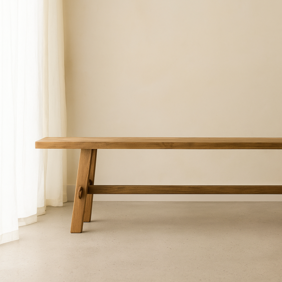 Long reclaimed wood bench in Natural
