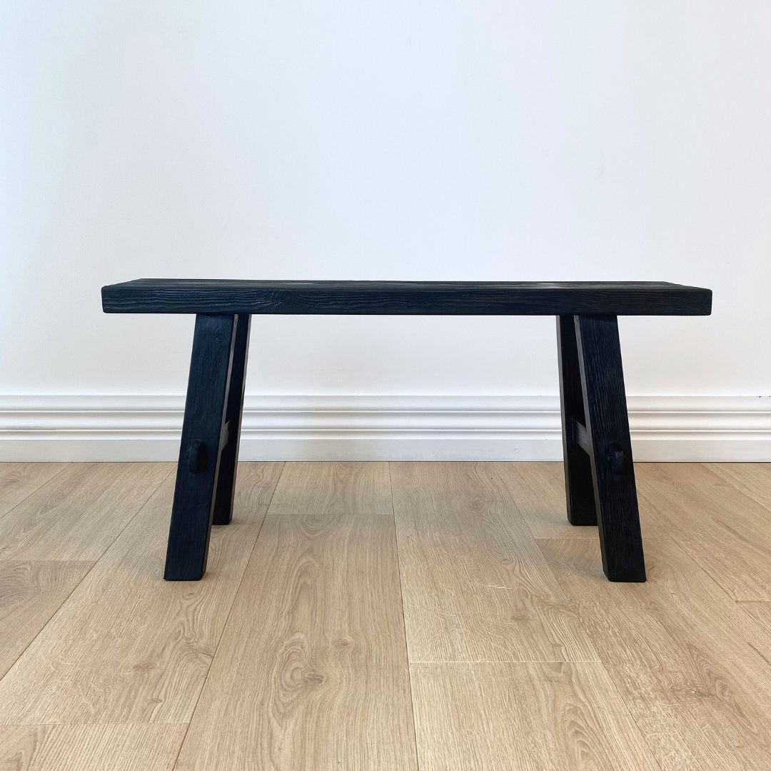 Medium reclaimed wood bench in Black detail view