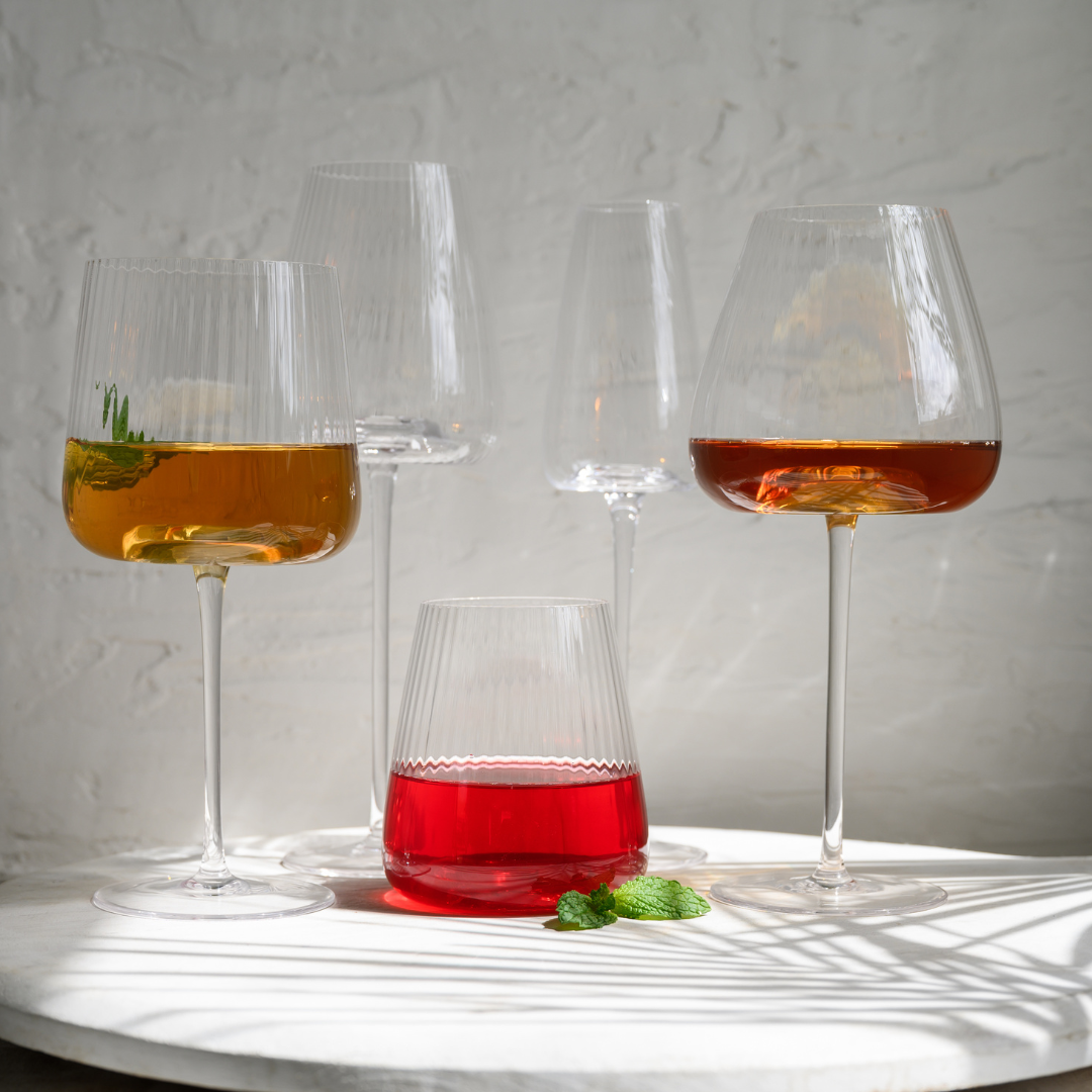 Melted crystal stemless glass in set of 4, styled shot