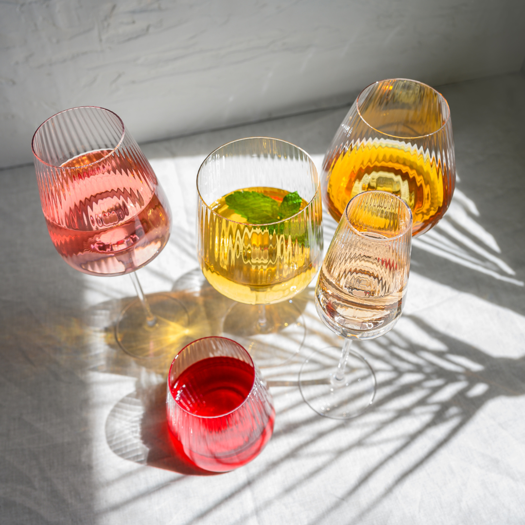 Melted crystal white wine glass in set of 4, side view