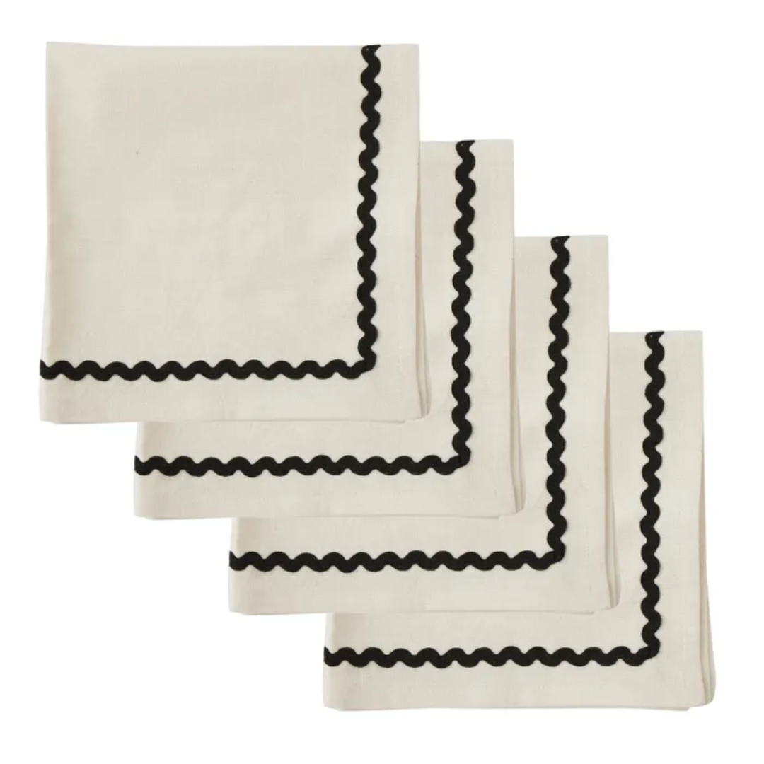 Orla s/4  cotton napkins in ivory/black