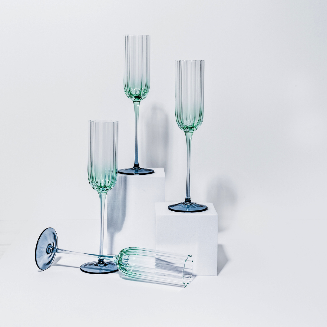 Petal champagne flute in aqua set of 4, styled shot