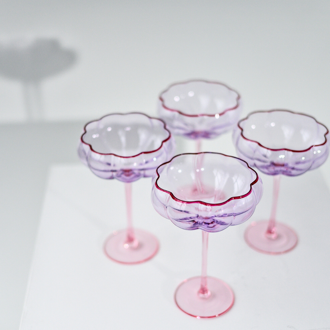 Petal cocktail glass- set of 4 in lilac/blush