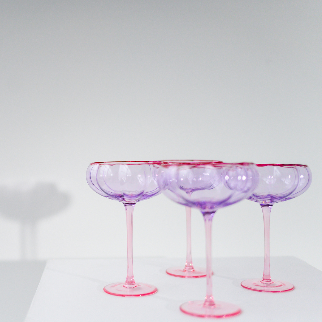 Petal cocktail glass- set of 4 in lilac/blush, detail view