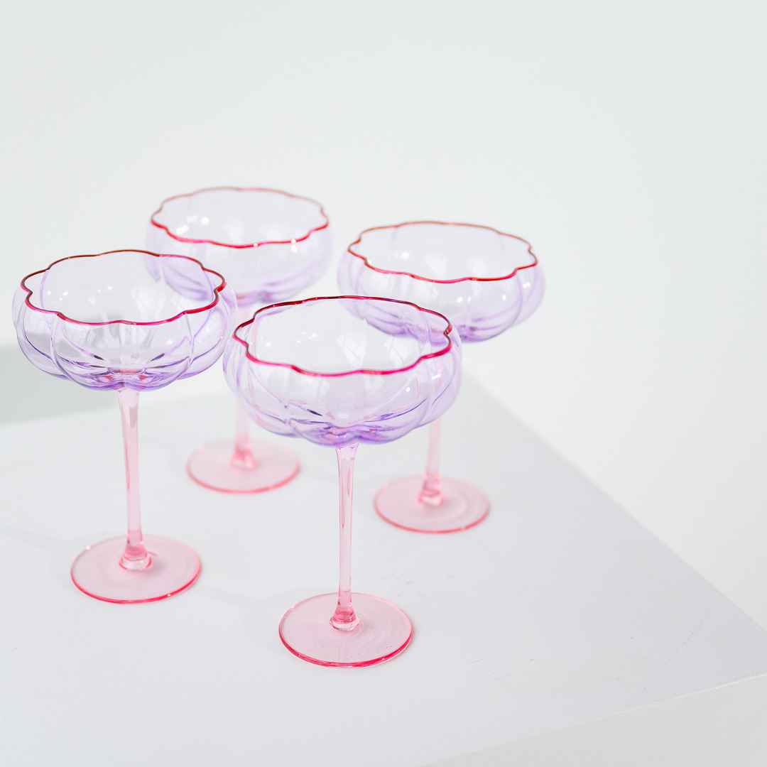 Petal cocktail glass- set of 4 in lilac/blush, close-up