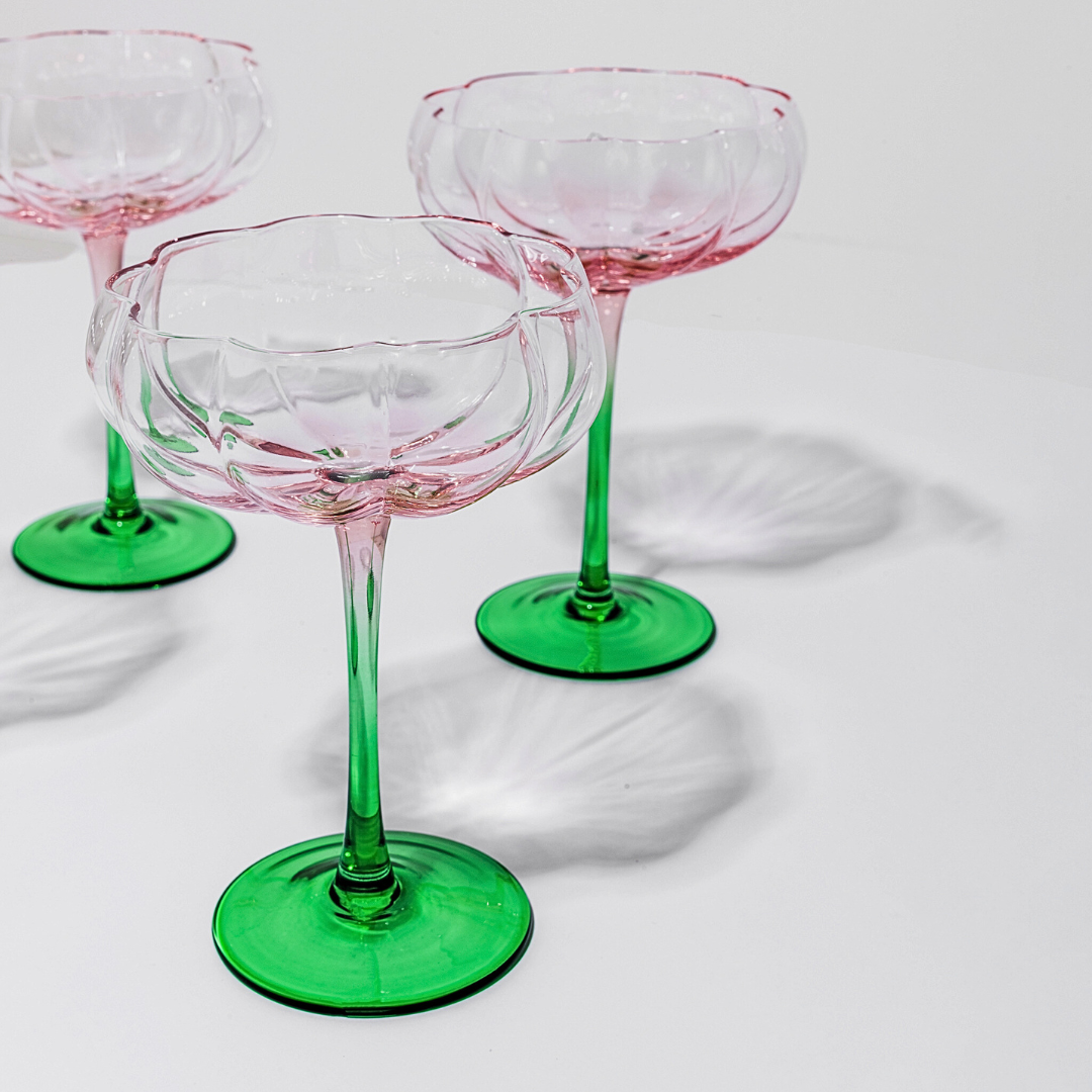Petal cocktail glass- watermelon in set of 4, detail view
