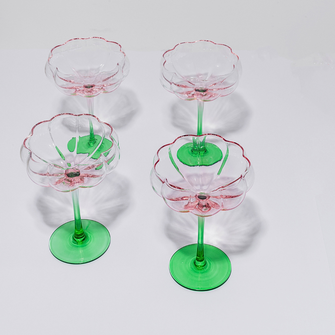 Petal cocktail glass- watermelon in set of 4, side view