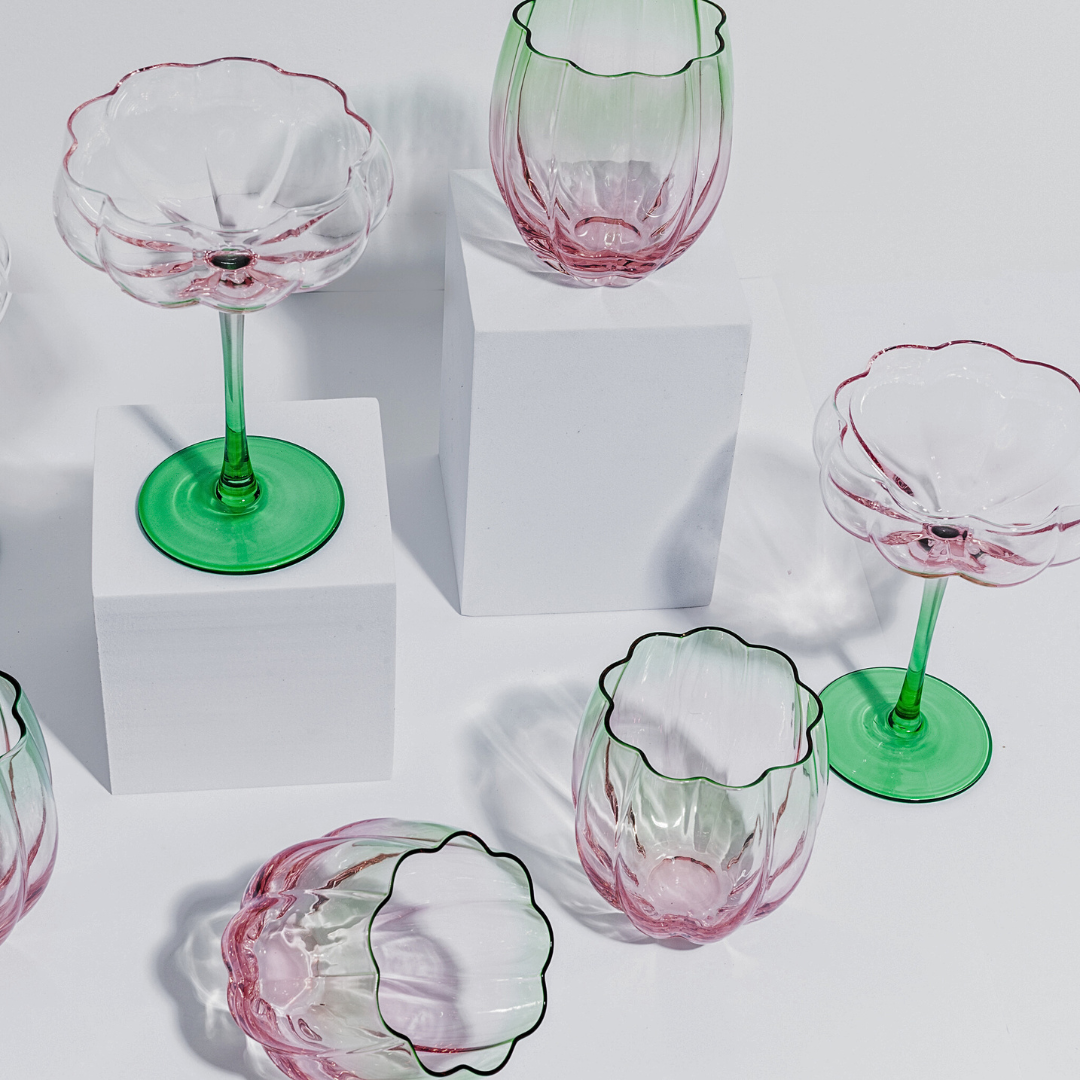 Petal cocktail glass- watermelon in set of 4, alternate angle