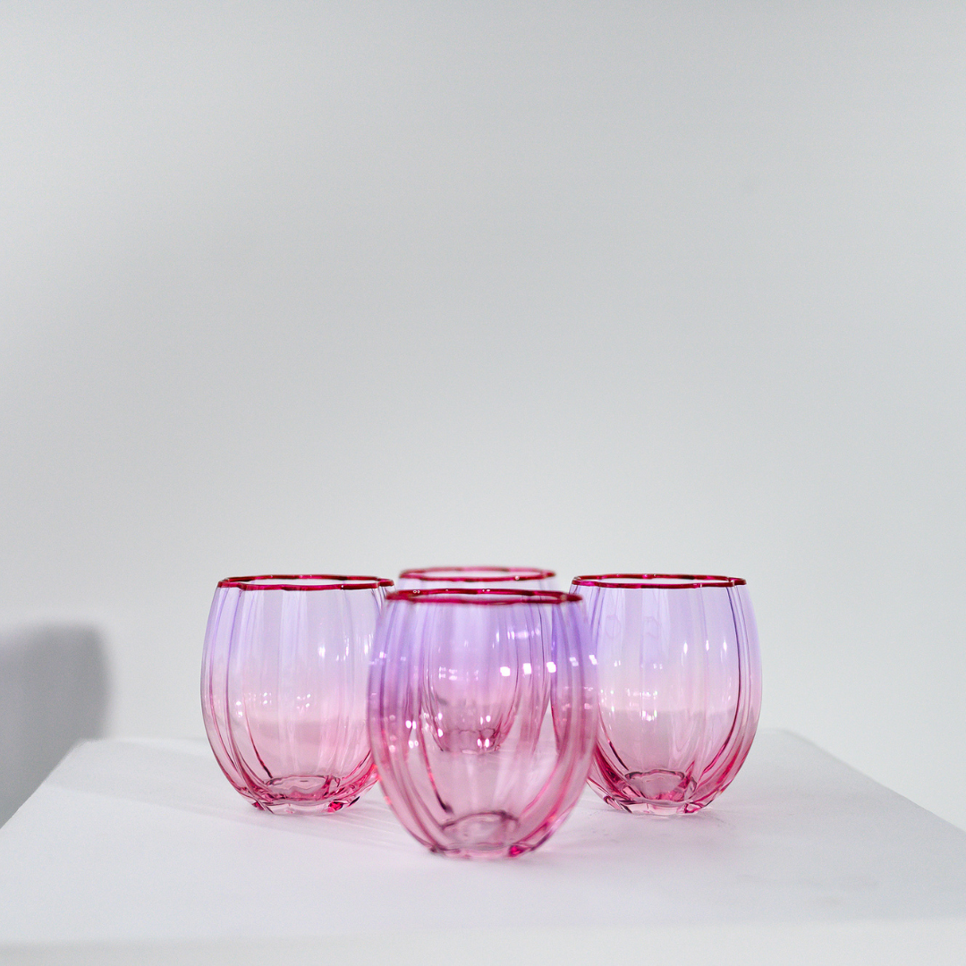 Petal stemless glass- set of 4 in lilac/blush, close-up