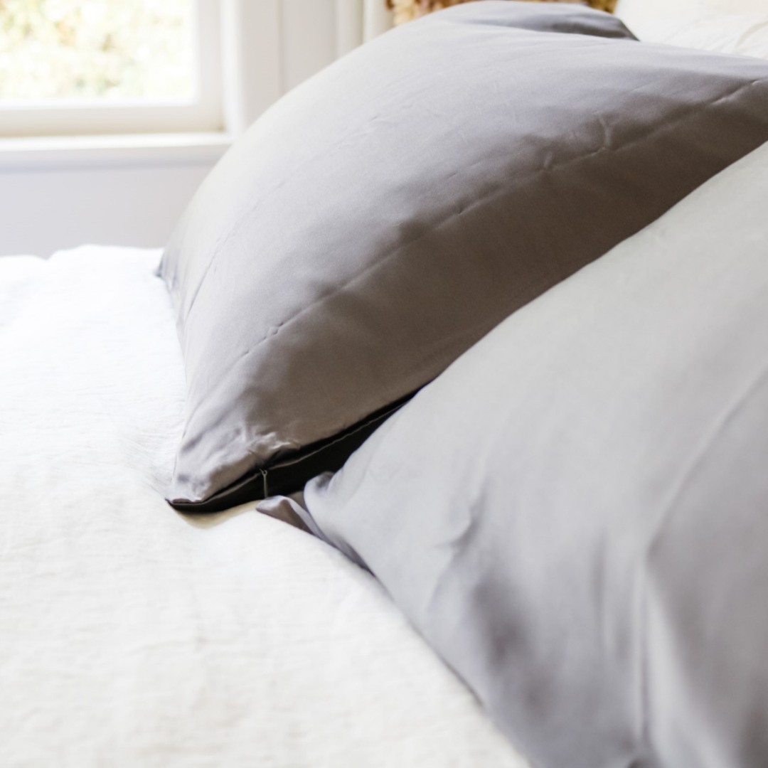 Pure silk pillowcase in Charcoal side view