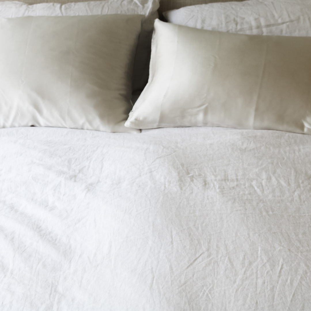 Pure silk pillowcase in Milk side view