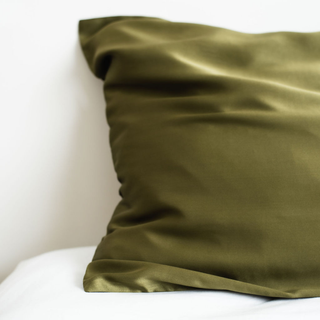 Pure silk pillowcase in Olive close-up of fabric