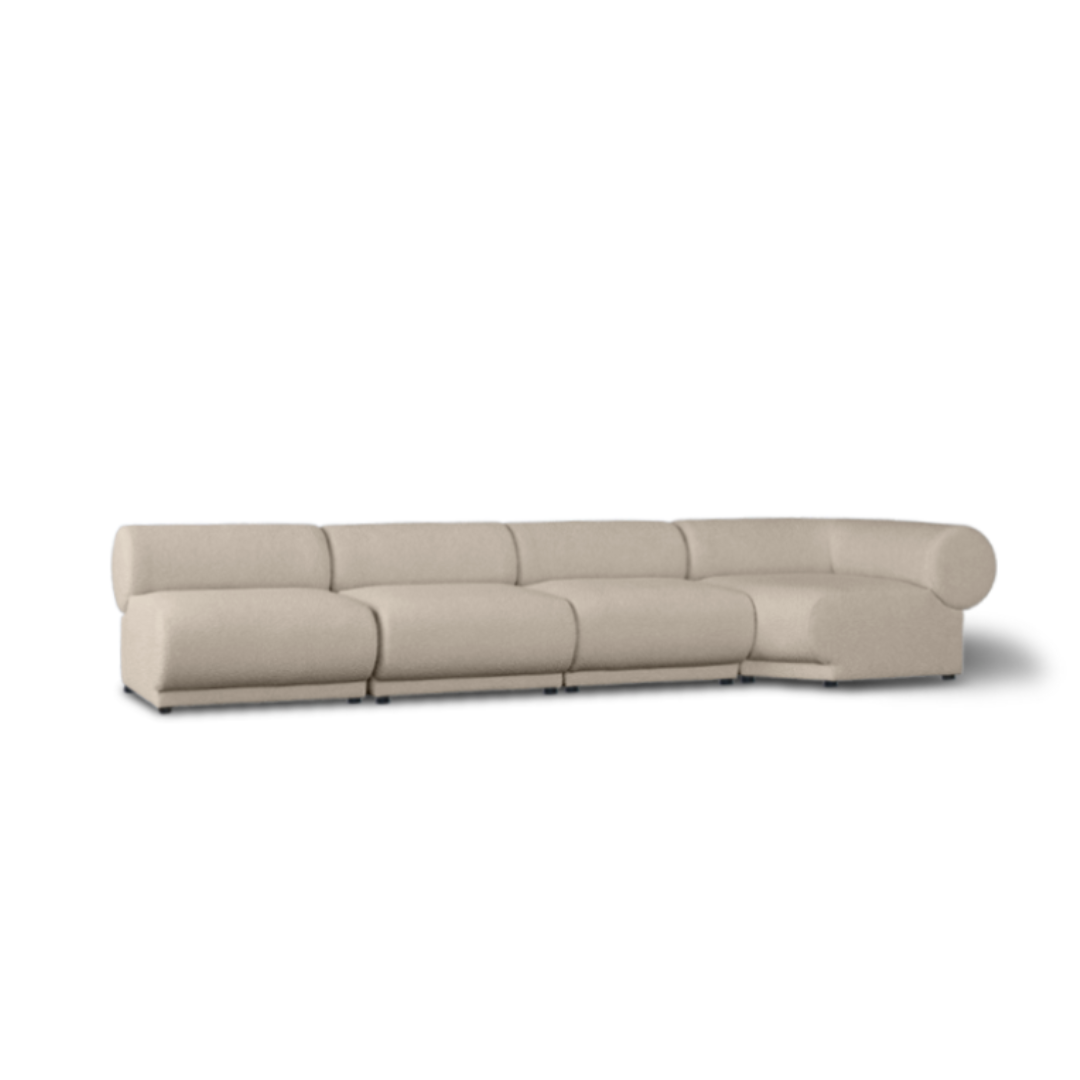 Rollas sofa in corner, side view