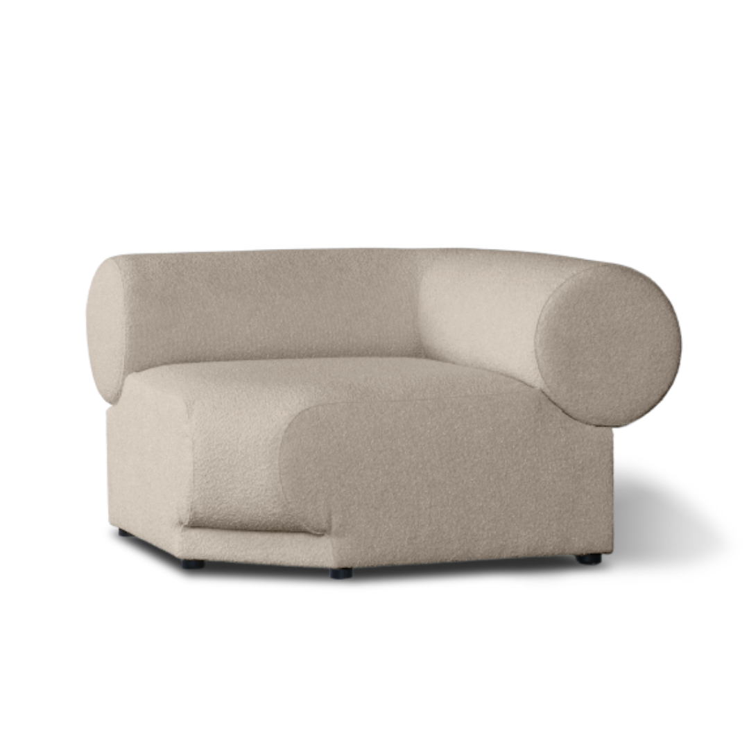 Rollas sofa in corner, side view