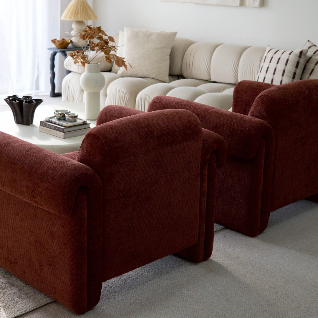 Rove chair in merlot, close-up