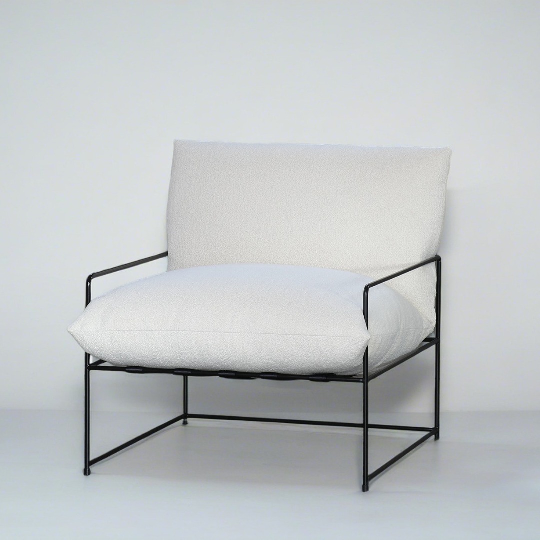 Sammie boucle sling chair in off white, detail view