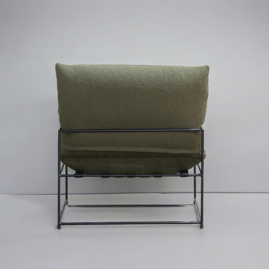 Sammie boucle sling chair in olive, close-up