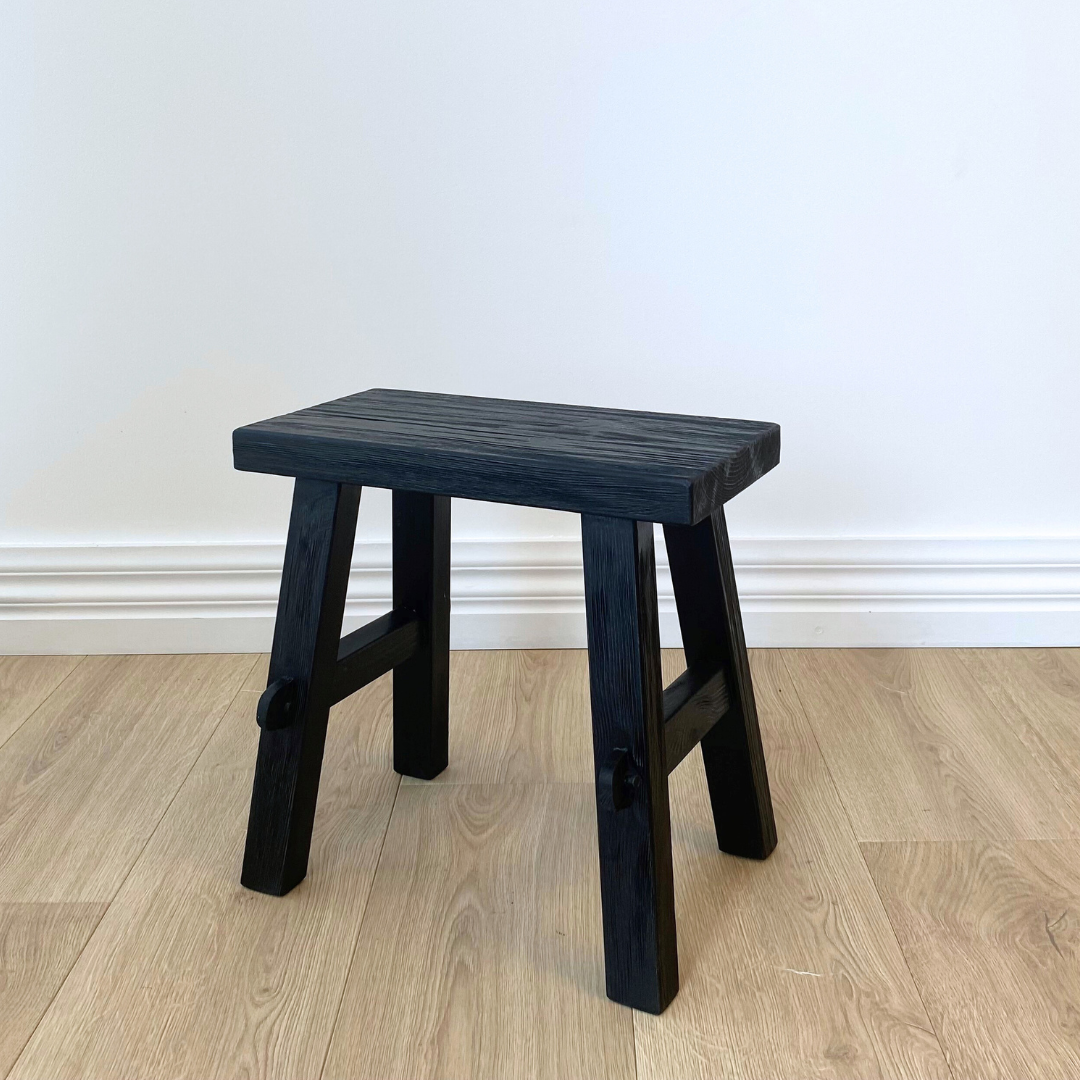 Small reclaimed wood bench in Black