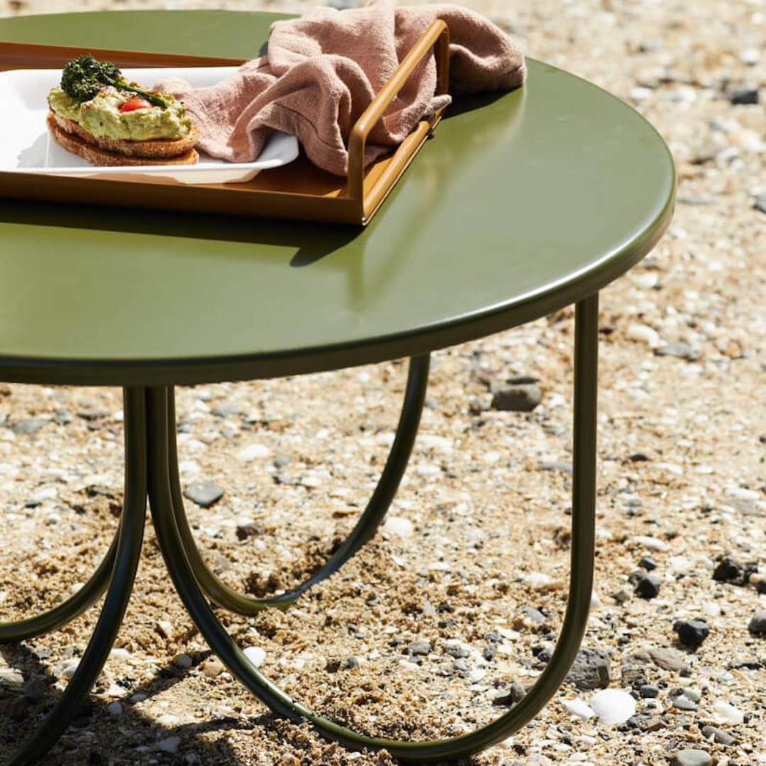Stainless steel rotoiti table in fern, close-up