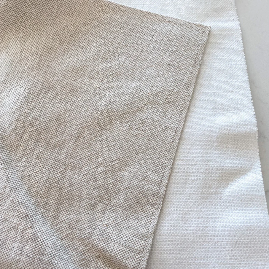 Tall harlow slip cover headboard in natural, detail view