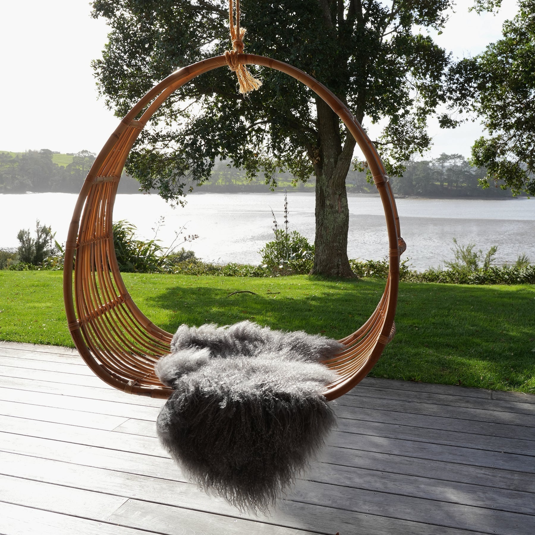 Tibetan lambskin rug in Charcoal detail view