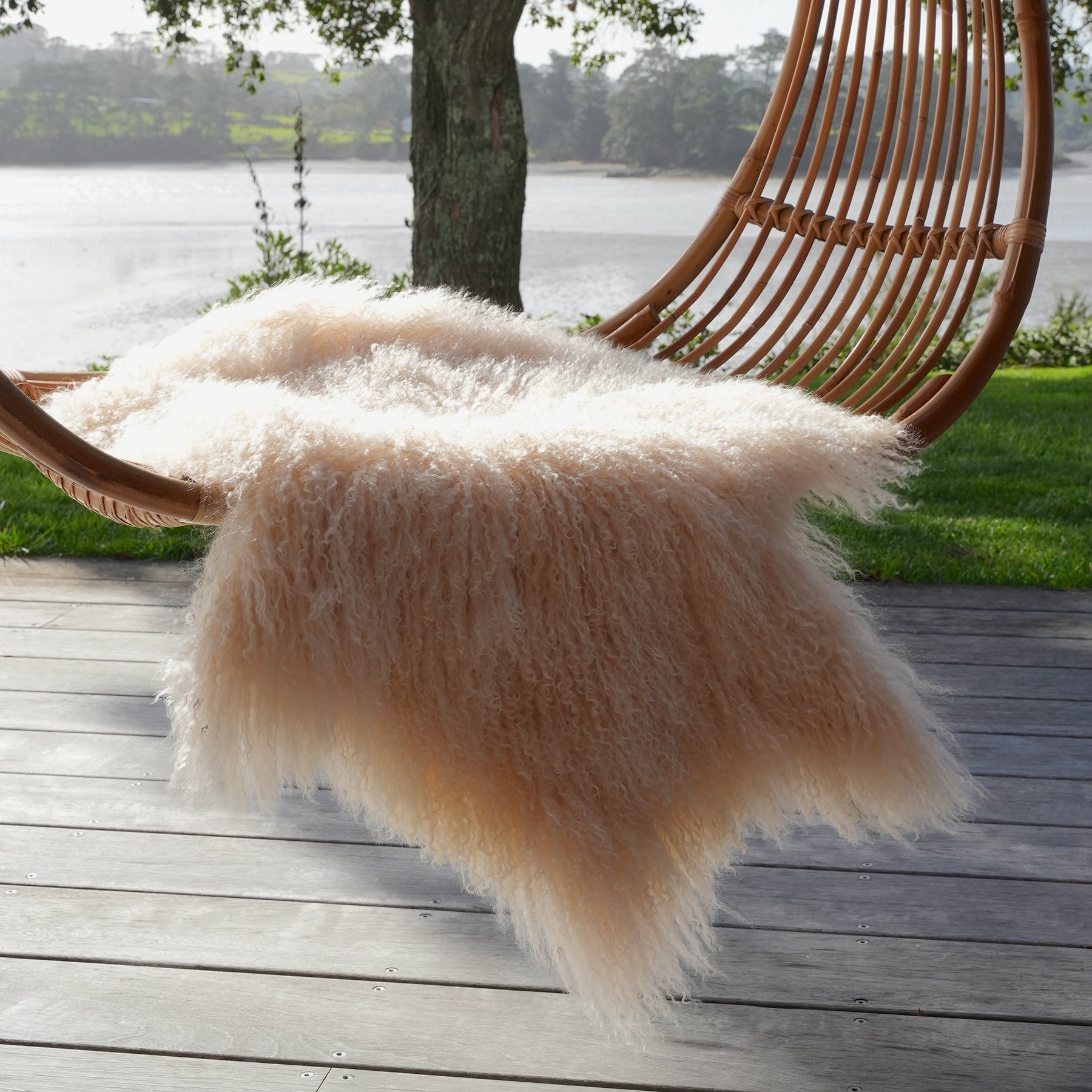 Tibetan lambskin rug in Cream detail view
