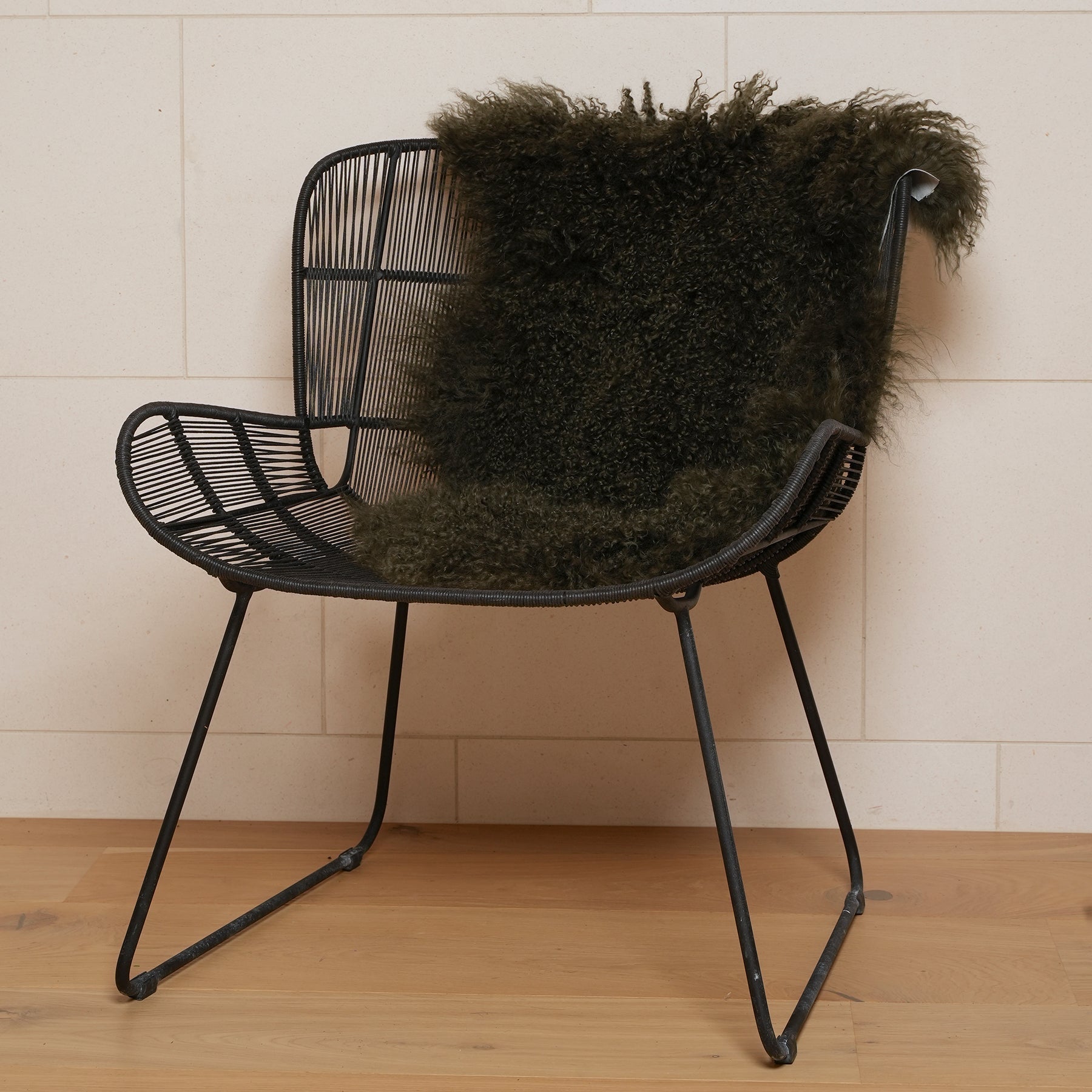 Tibetan lambskin rug in Olive