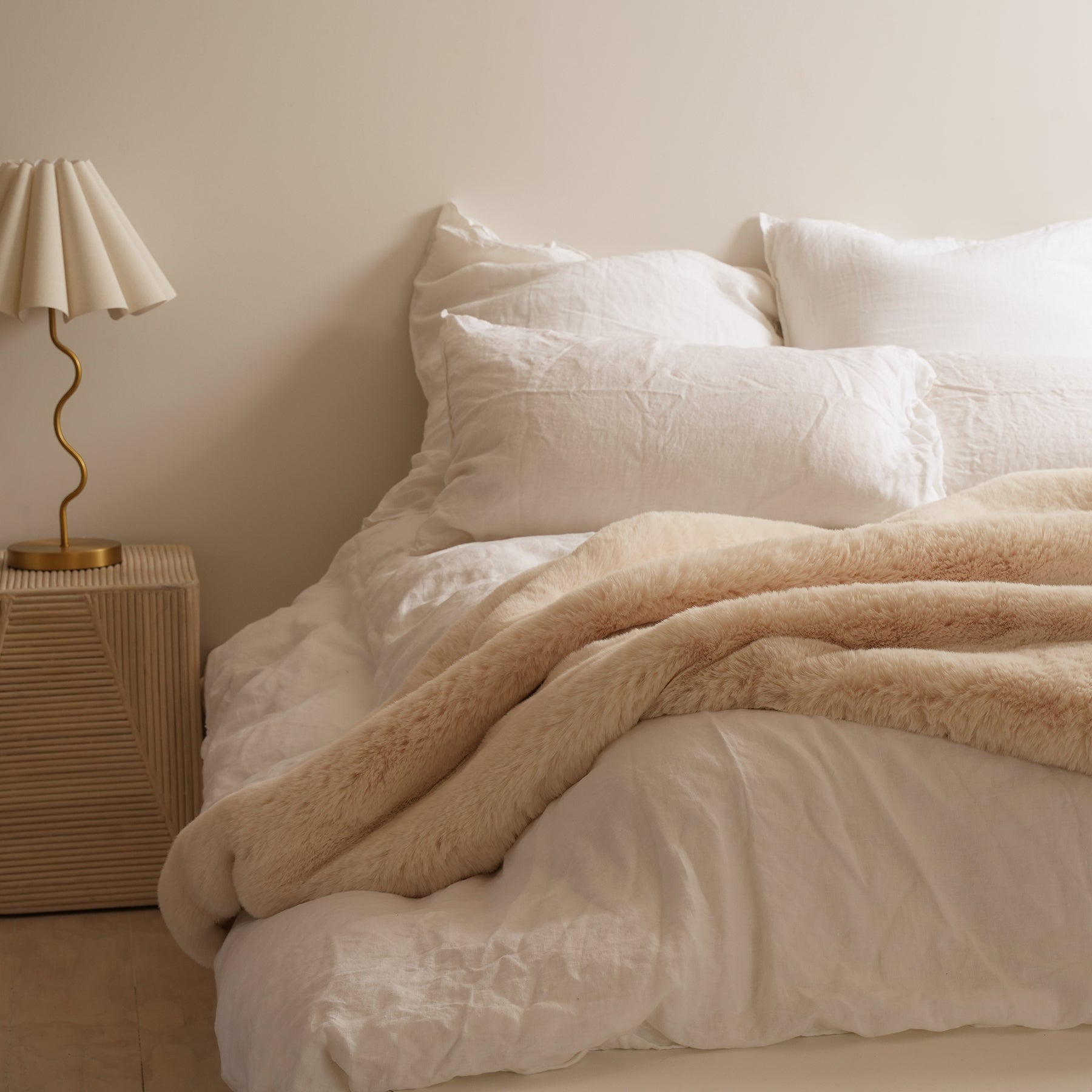 Vegan fur throw in big bear cream, alternate angle