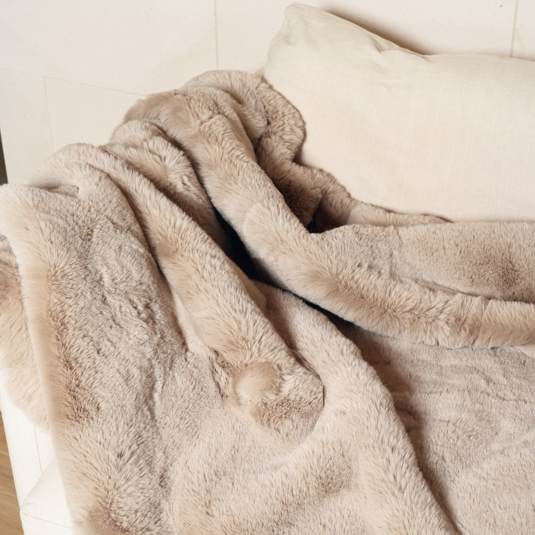 Vegan fur throw in big bear pewter, alternate angle